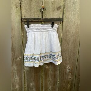 Girls Okaidai White Embroidered Smock Waist Skirt Size 10 100% Cotton